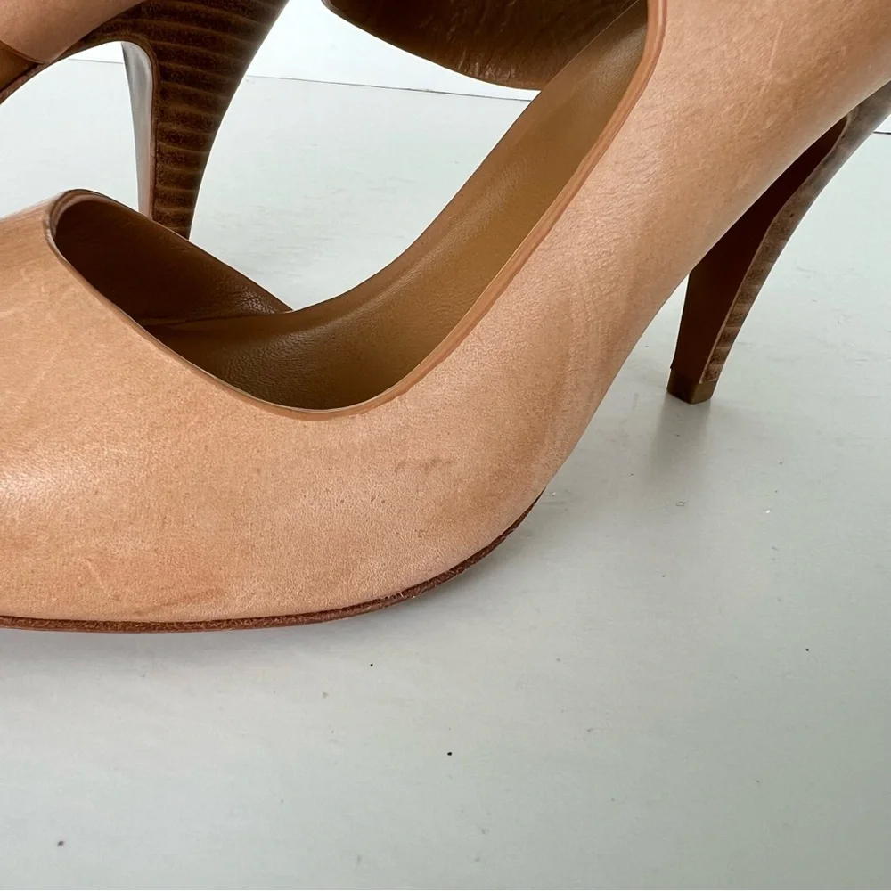 3.1 PHILLIP LIM Caramel Leather Ankle Wrap Buckle Open Heel Sandals Sz 40 NWOT